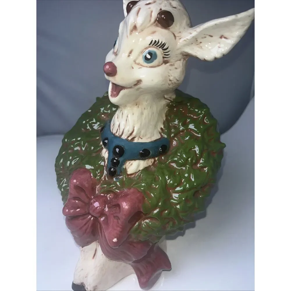 Vintage Ceramic Reindeer Deer Wreath 1950’s Christmas Decoration
